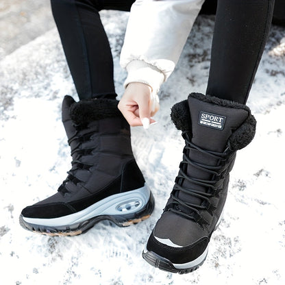Bottes de neige mi-mollet à lacets avec manchette en fausse fourrure pour femme