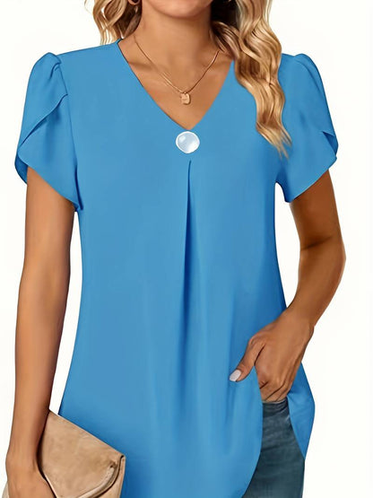 Basha | Blouse à manches courtes à volants avec un seul bouton