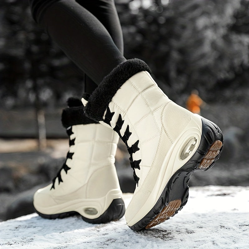 Bottes de neige mi-mollet à lacets avec manchette en fausse fourrure pour femme