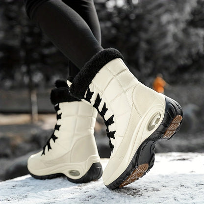Bottes de neige mi-mollet à lacets avec manchette en fausse fourrure pour femme