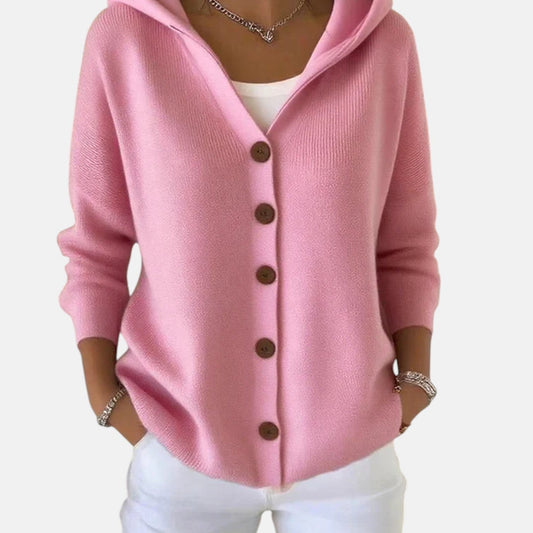 Cardigan doux en maille à capuche pour femme