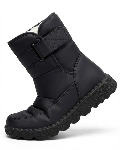 Bottes de neige matelassées à fermeture auto-agrippante et doublure en peluche pour femme