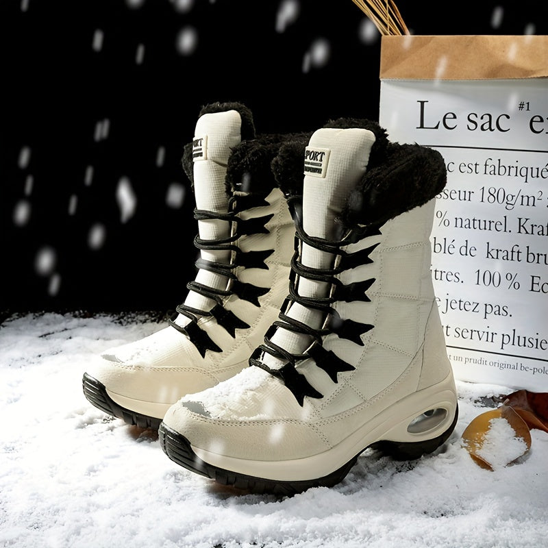 Bottes de neige mi-mollet à lacets avec manchette en fausse fourrure pour femme