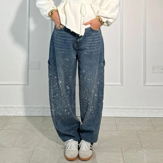 Raphaelle | Pantalon cargo en denim tendance à étoiles