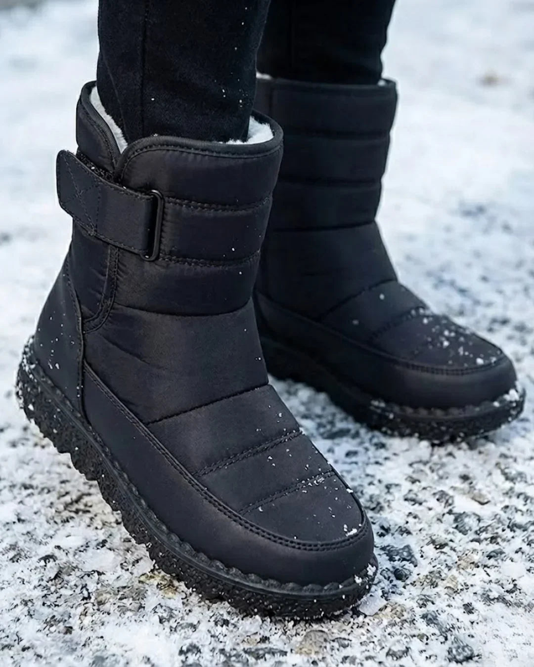 Bottes de neige matelassées à fermeture auto-agrippante et doublure en peluche pour femme