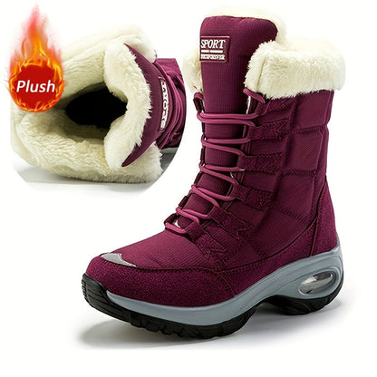 Bottes de neige mi-mollet à lacets avec manchette en fausse fourrure pour femme