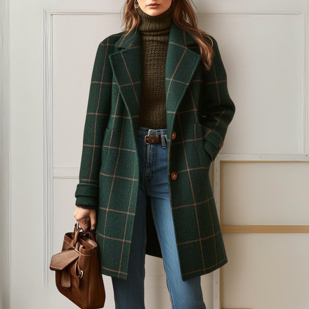 Manteau long à carreaux pour femme