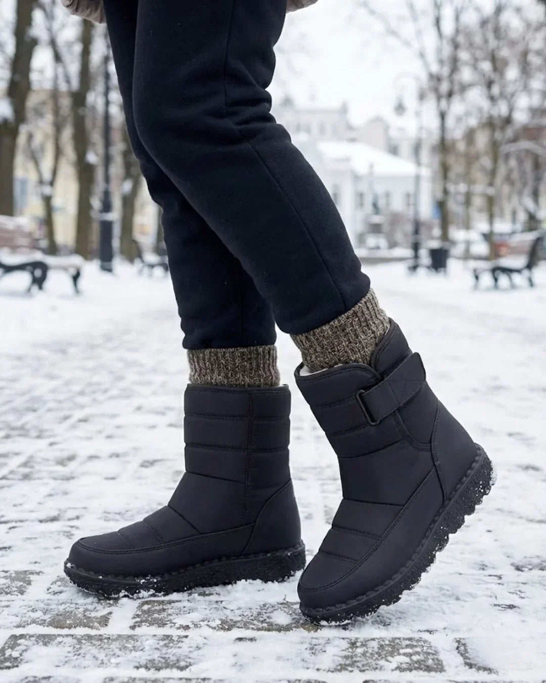 Bottes de neige matelassées à fermeture auto-agrippante et doublure en peluche pour femme
