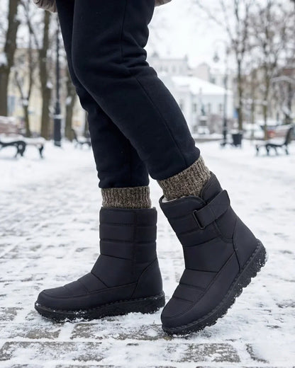 Bottes de neige matelassées à fermeture auto-agrippante et doublure en peluche pour femme