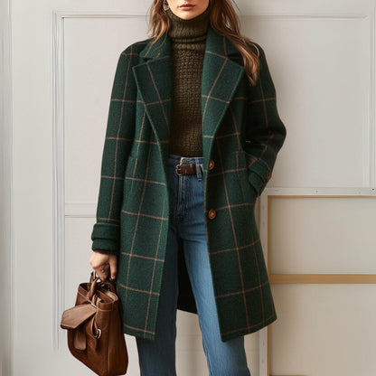 Manteau long à carreaux pour femme