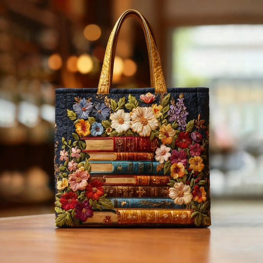Sac cabas artisanal – imprimé floral et livres