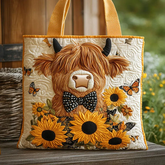 Sac matelassé - Vache des Highlands avec tournesols