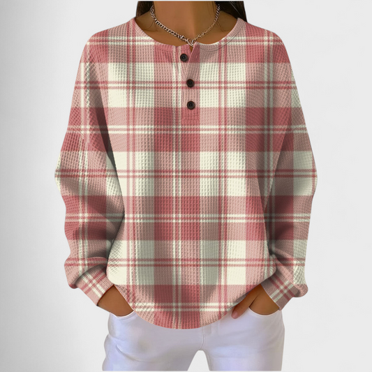 Pull à enfiler pour femme à carreaux et col boutonné