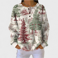 Pull femme à col boutonné et imprimé sapin de Noël