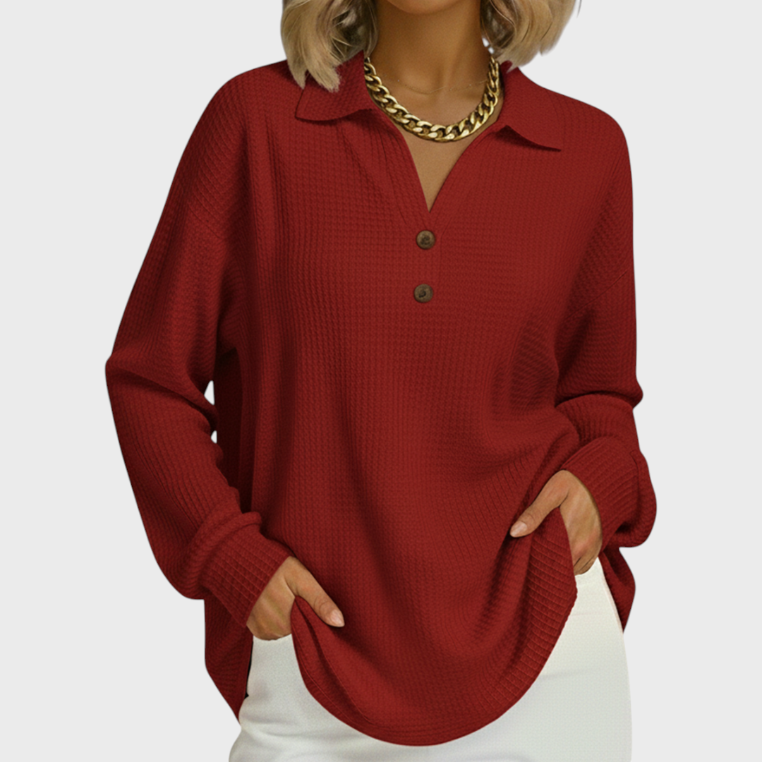 Pull en maille à encolure boutonnée pour femme