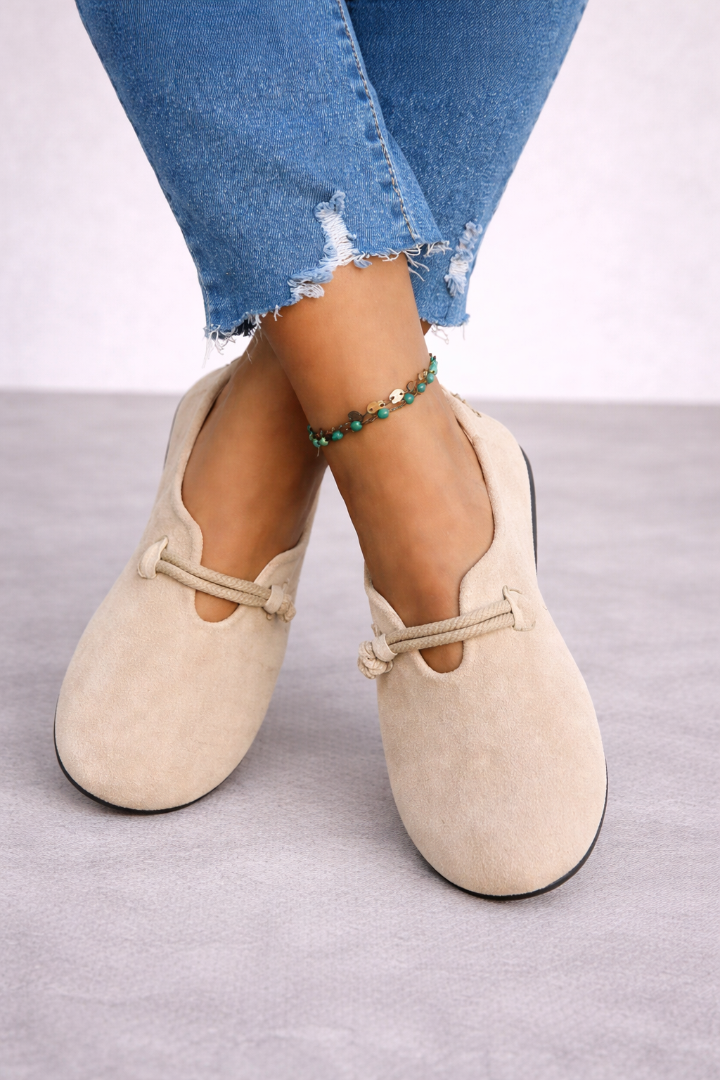 Livia | Ballerines à enfiler avec nœud en suède