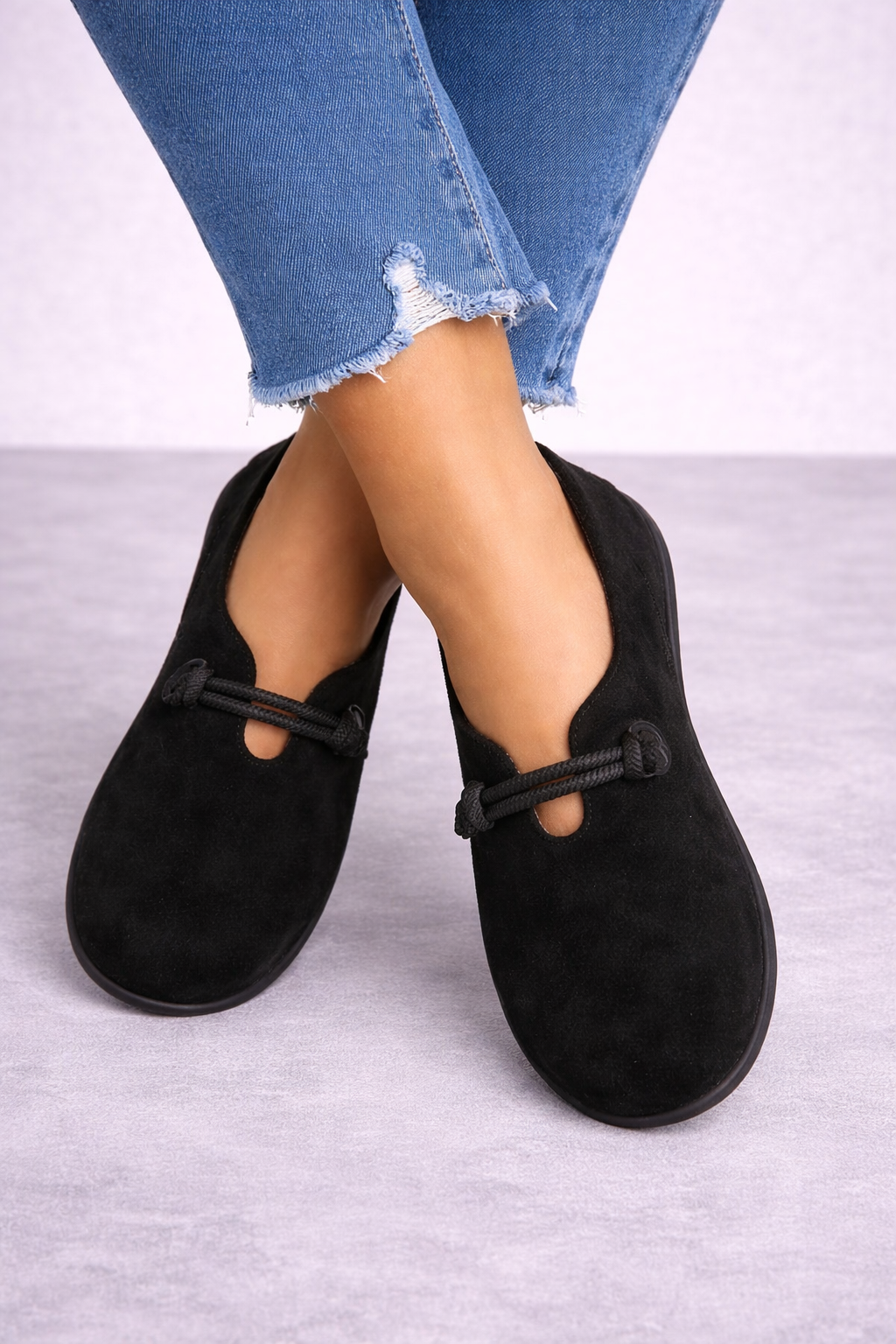 Livia | Ballerines à enfiler avec nœud en suède