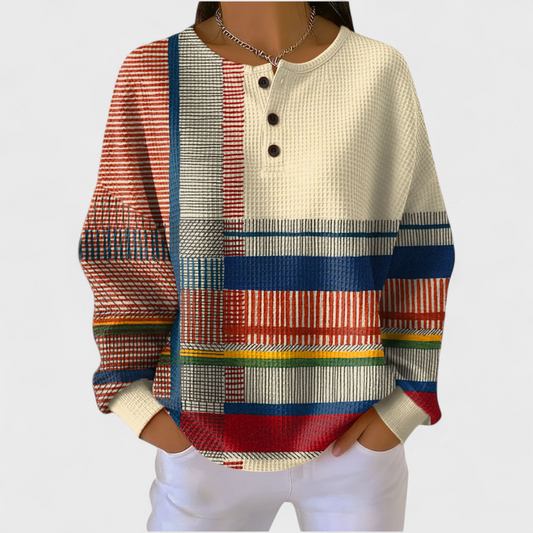 Pull à enfiler multicolore en patchwork pour femme