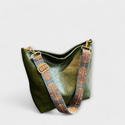 Sac à main vintage vert pour femme, avec poignée supérieure et bandoulière