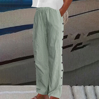 VIENNE – PANTALON RAYÉ À BOUTONS DÉCORATIFS