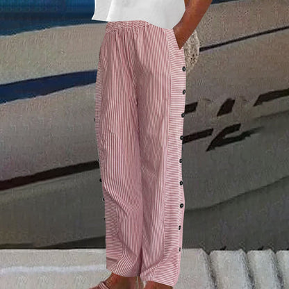 VIENNE – PANTALON RAYÉ À BOUTONS DÉCORATIFS