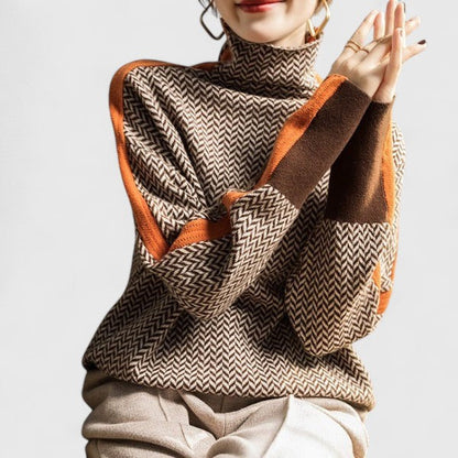 Pull en maille chevron à col montant pour femme