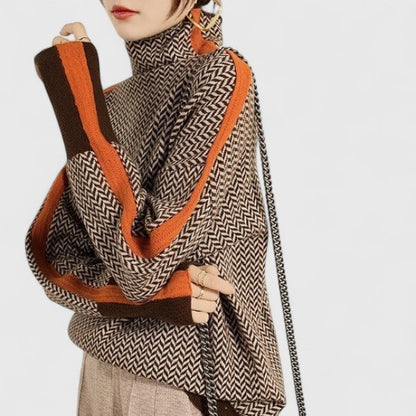 Pull en maille chevron à col montant pour femme