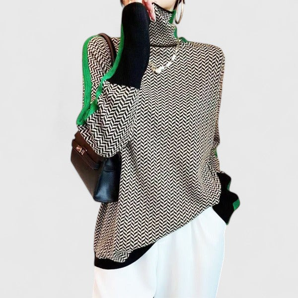 Pull en maille chevron à col montant pour femme