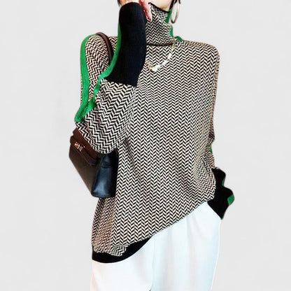 Pull en maille chevron à col montant pour femme