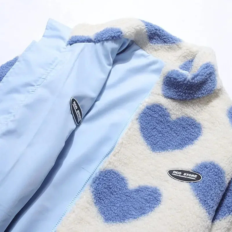 Veste à capuche réversible à imprimé cœur pour femme