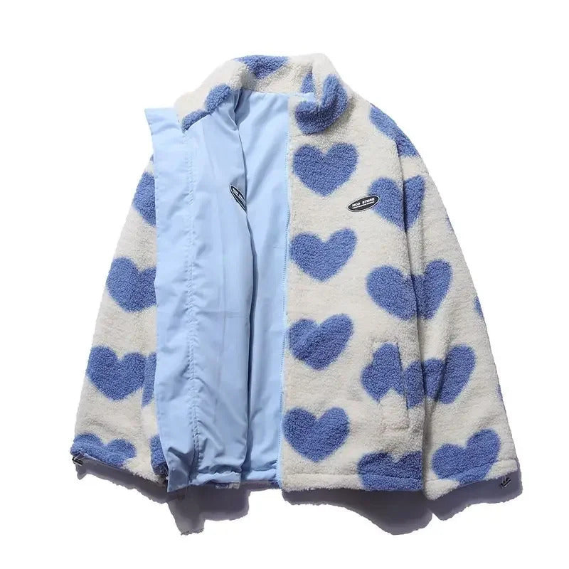 Veste à capuche réversible à imprimé cœur pour femme