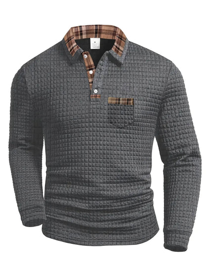 Pull-over homme à col boutonné texturé