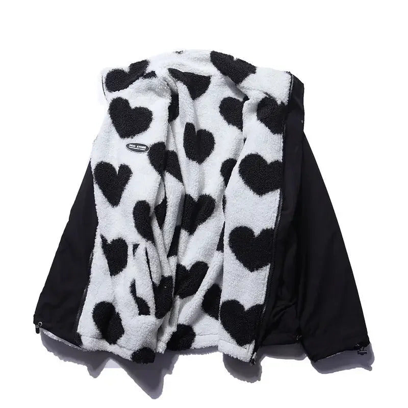 Veste à capuche réversible à imprimé cœur pour femme