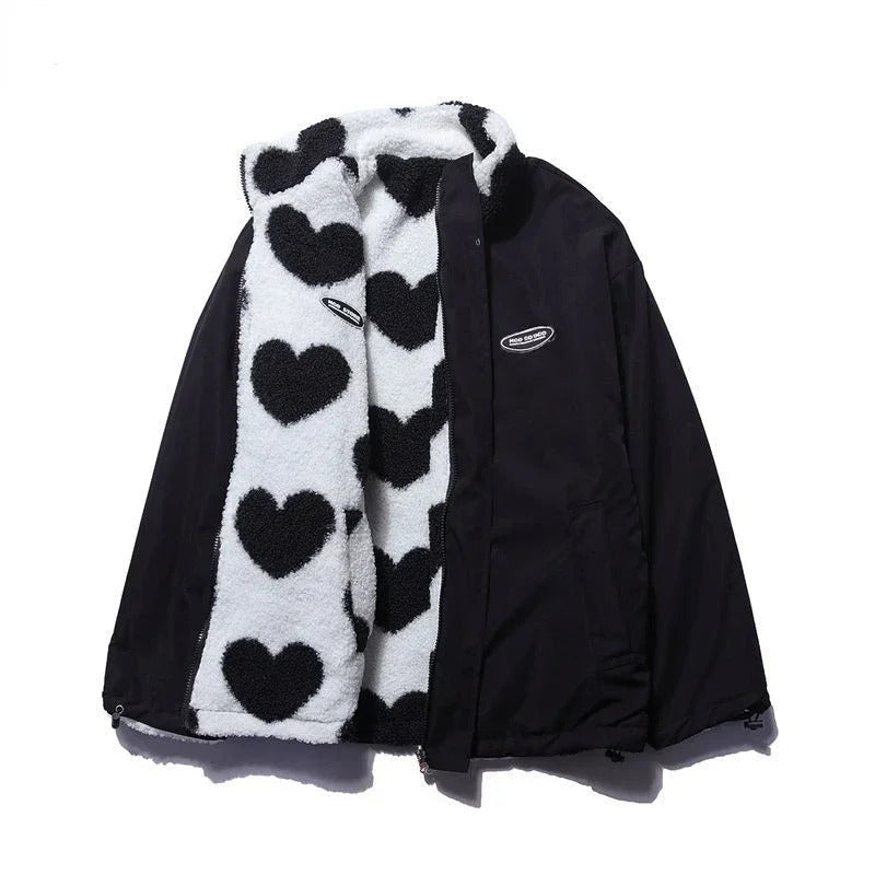 Veste à capuche réversible à imprimé cœur pour femme