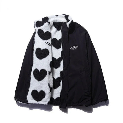 Veste à capuche réversible à imprimé cœur pour femme