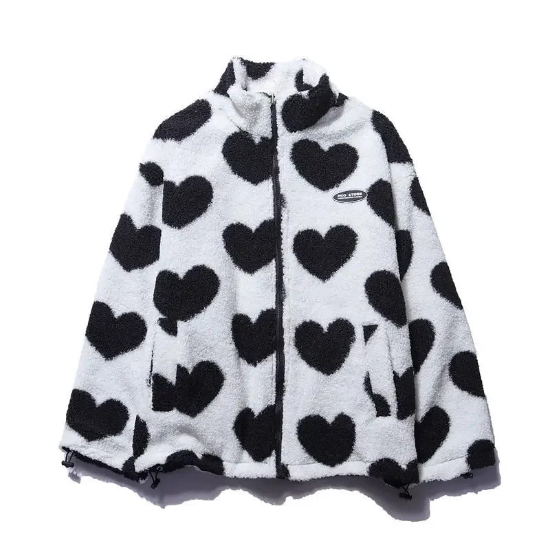 Veste à capuche réversible à imprimé cœur pour femme