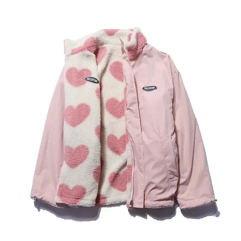 Veste à capuche réversible à imprimé cœur pour femme