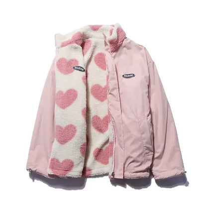 Veste à capuche réversible à imprimé cœur pour femme