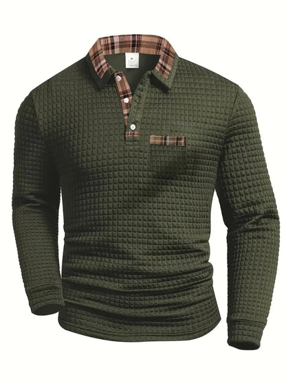 Pull-over homme à col boutonné texturé