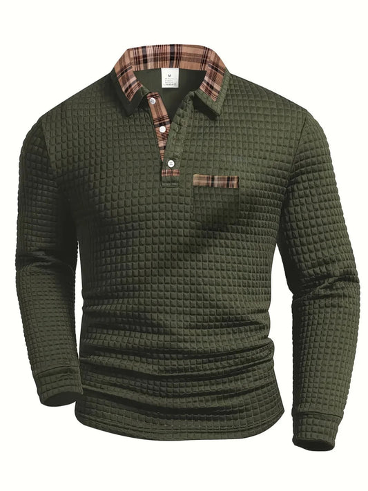 Pull-over homme à col boutonné texturé