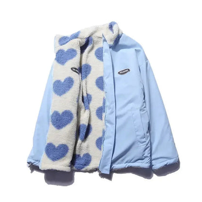 Veste à capuche réversible à imprimé cœur pour femme