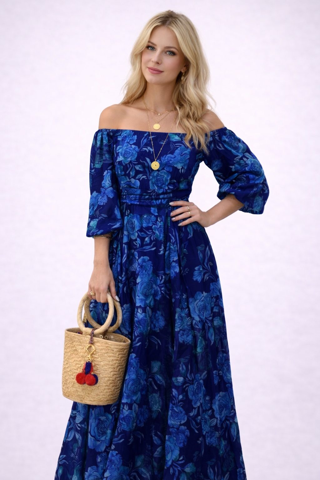 Serena | Robe longue fleurie à épaules dénudées