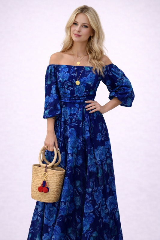 Serena | Robe longue fleurie à épaules dénudées