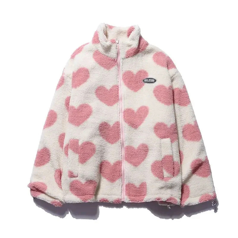 Veste à capuche réversible à imprimé cœur pour femme