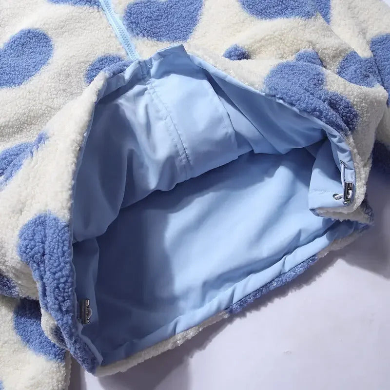 Veste à capuche réversible à imprimé cœur pour femme