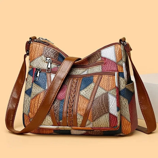 Sac à main pour femme à imprimé mosaïque avec plusieurs fermetures éclair