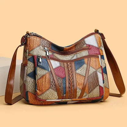 Sac à main pour femme à imprimé mosaïque avec plusieurs fermetures éclair
