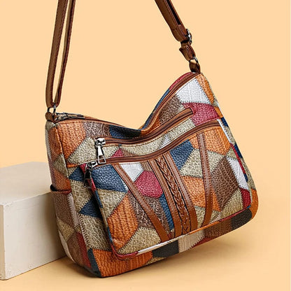 Sac à main pour femme à imprimé mosaïque avec plusieurs fermetures éclair