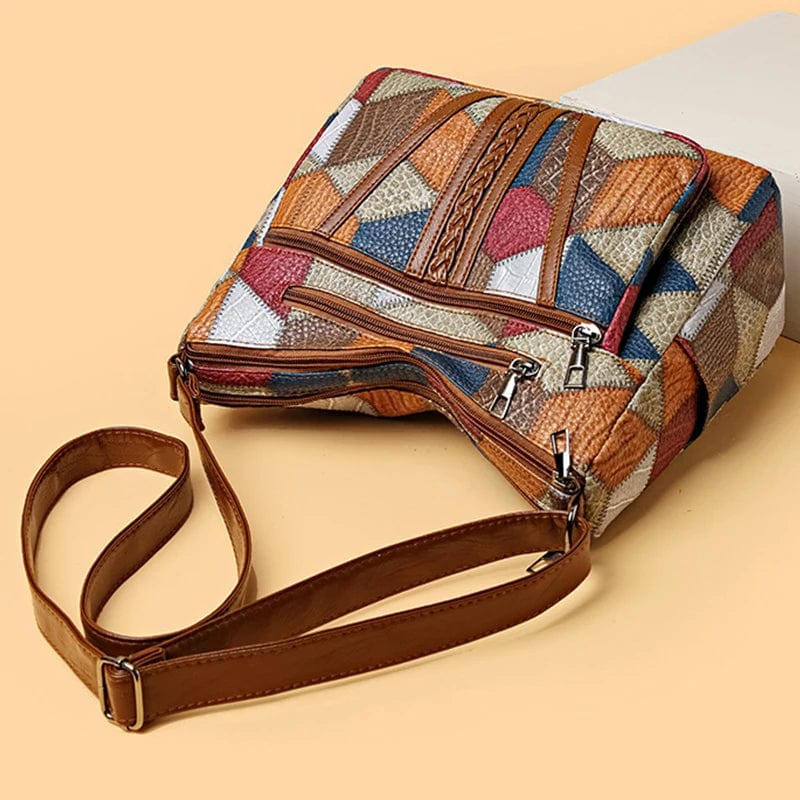 Sac à main pour femme à imprimé mosaïque avec plusieurs fermetures éclair