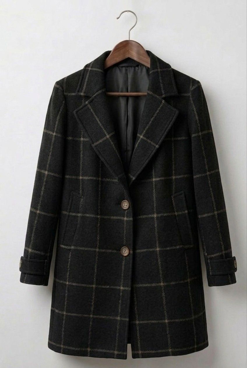 Manteau long à carreaux pour femme